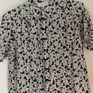 THE GREAT. Black and White Floral Top